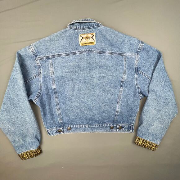 Vintage Dont Stop Jean Jacket Womens Blue Large Fashion Urban Streetwear Ornate - Picture 2 of 12